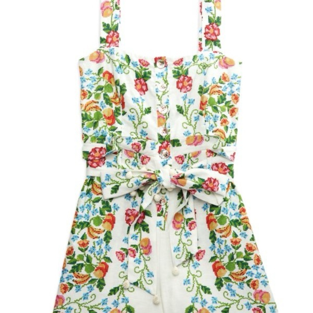 Tropical Print Linen Blend Romper farm Rio
